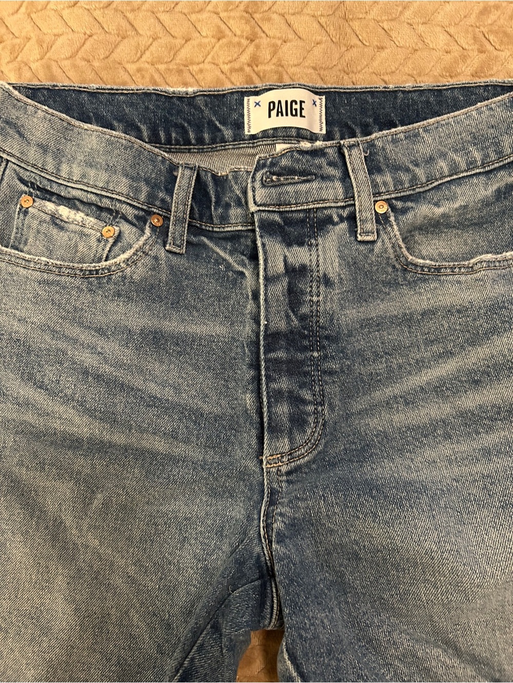 PAIGE Distressed Blue Denim Cutoff Shorts - Picture 2 of 5